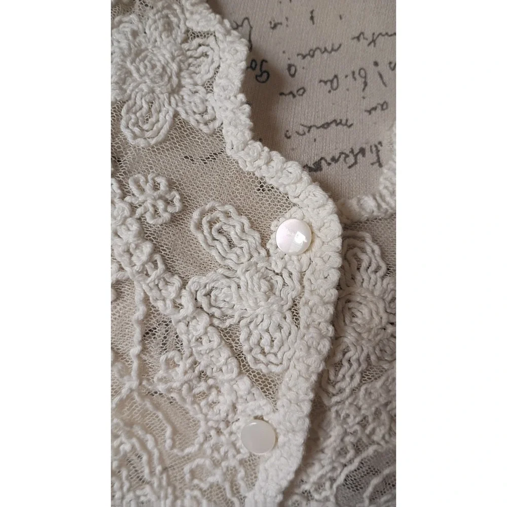 100% Cotton Embroidered Lace Bell Sleeve Size M Cardigan Cottagecore Boho